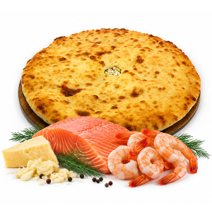 Осетинский пирог с сёмгой и королевскими креветками